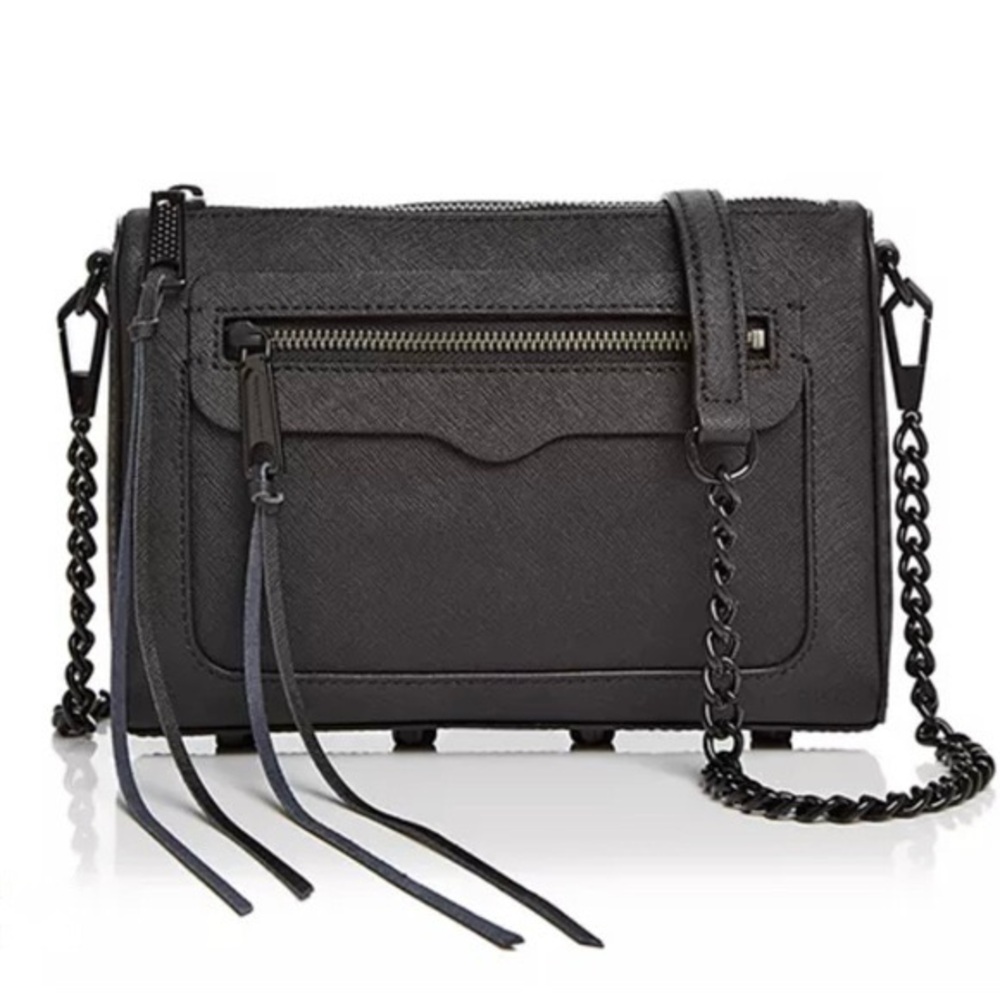 Rebecca Minkoff Avery Crossbody black on black metal leather shoulder bag